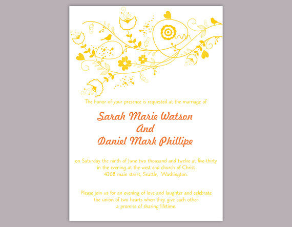 Свадьба - DIY Wedding Invitation Template Editable Word File Instant Download Elegant Printable Invitation Yellow Invitation Flower invitation