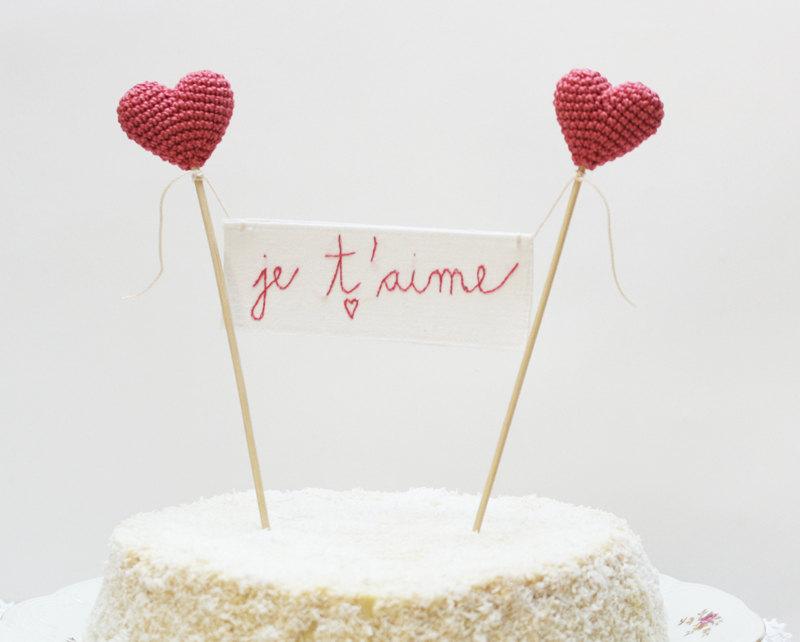 Hochzeit - Je T'aime Wedding Cake Topper, French Cake Banner, Coral Wedding Topper