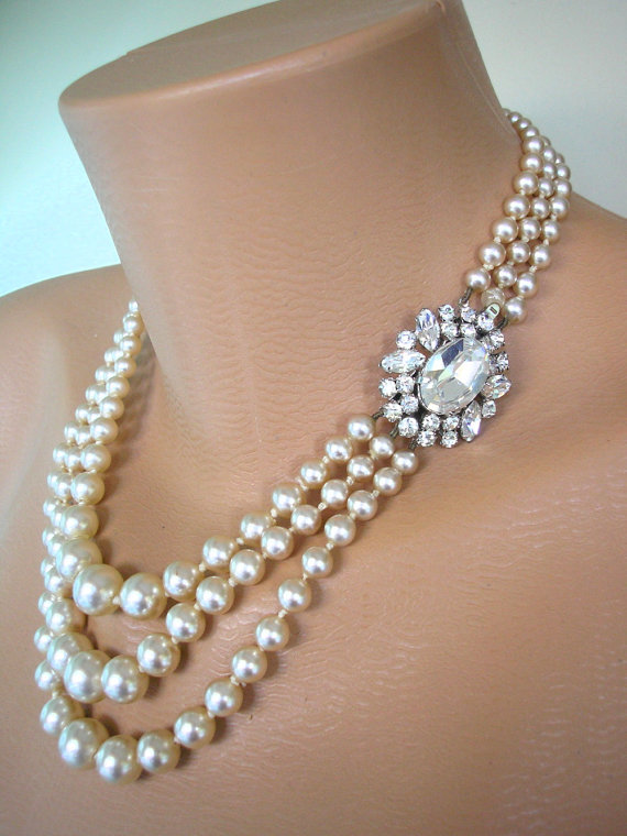 Wedding - PEARL CHOKER, Statement Necklace, Pearl Necklace, Mother of the Bride, Great Gatsby Jewelry, Wedding Necklace, Bridal Jewelry, Art Deco