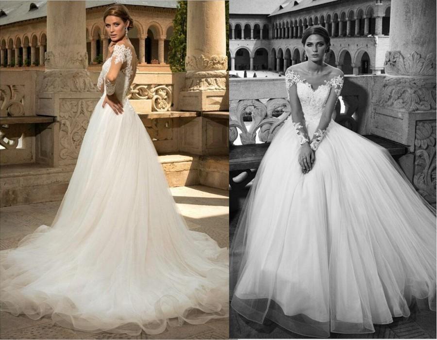 Свадьба - 2016 New Beautiful BIEN SAVVY Wedding Dresses Illusion Sheer Sweetheart Neckline Voluminous Layers Tulle Lace Dress Bridal Gown Long Sleeve Online with $111.52/Piece on Hjklp88's Store 