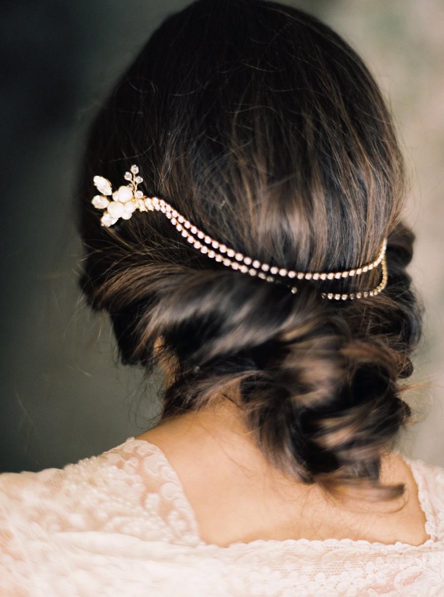 زفاف - Rhinestone and Pearl Headchain, Bridal Headdress - Style 4615 ‘Rosina’ MADE TO ORDER