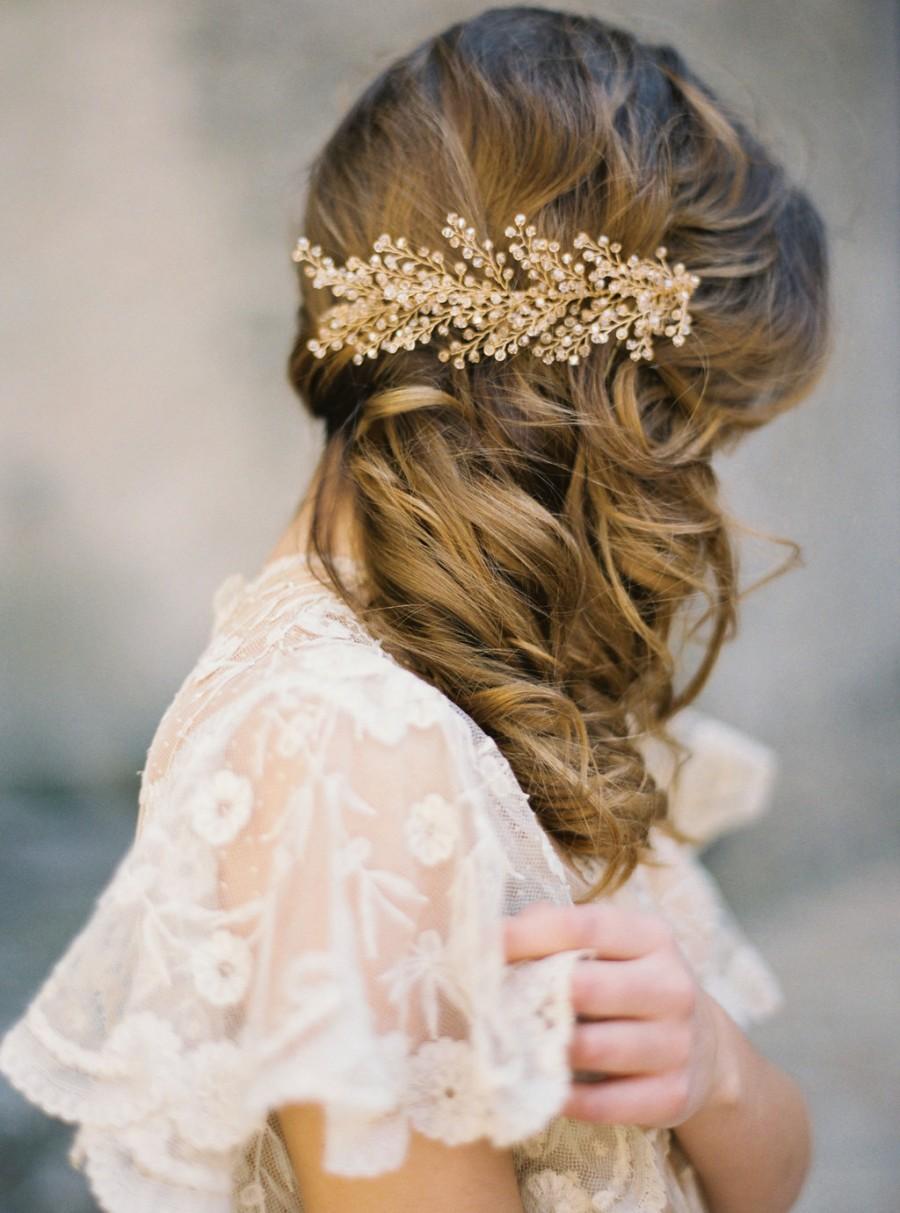 Hochzeit - Crystal Honey Wheat Bridal Comb, Crystal Headpiece -Style 4715 'Elmina' MADE TO ORDER