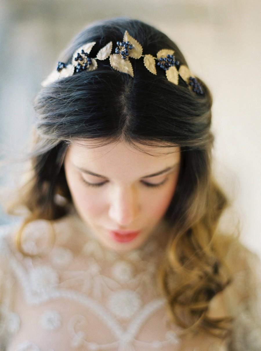 زفاف - Elderberry and Golden Leaf Bridal Crown -Style 5415 ‘Agatha’ MADE TO ORDER