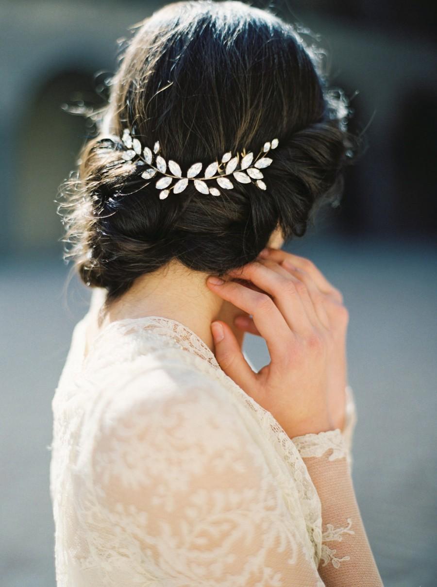 Hochzeit - Rhinestone Leaf Tiara, Crystal Crown, Bridal Headpiece -Style 4815 'Elsa' MADE TO ORDER
