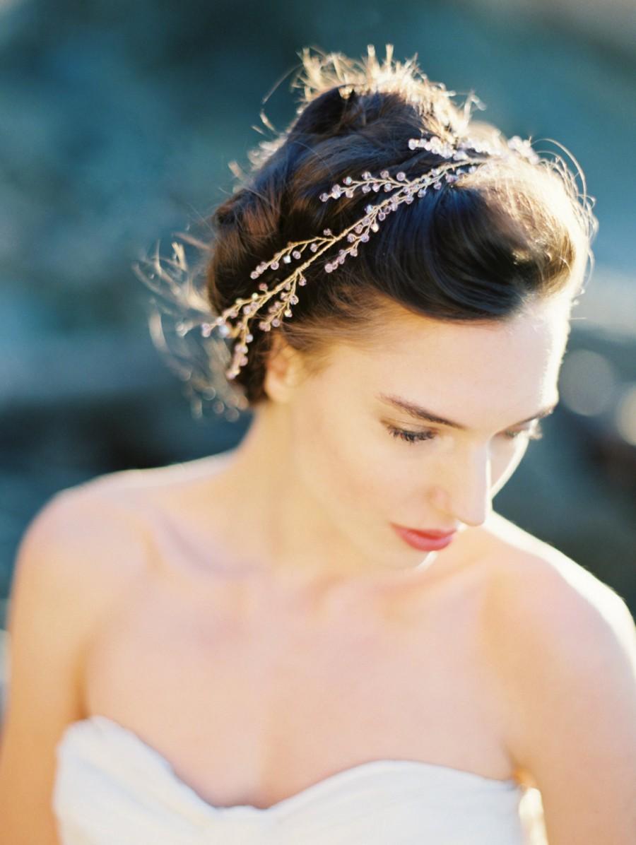Hochzeit - Bridal Halo, Light Amethyst Crystal Crown, Hair Vine, Bridal Tiara - Heather Style 3215