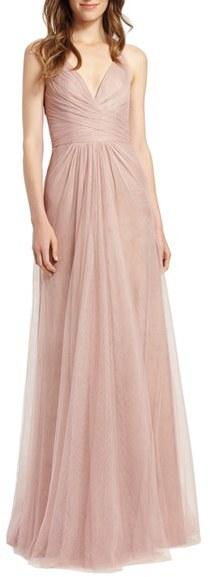 Mariage - Monique Lhuillier Bridesmaids Sleeveless Pleat Tulle V-Neck Gown