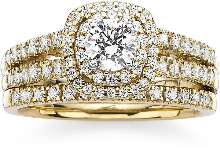 Mariage - MODERN BRIDE Modern Bride Signature 1 CT. T.W. Diamond 14K Yellow Gold Bridal Ring Set