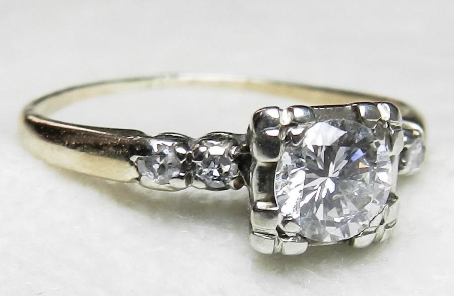 Hochzeit - Antique Engagement Ring .61 Ct tdw 1920s Platinum Prongs 14K Old European Cut Diamond Engagement Ring Diamond Ring 1920s OEC