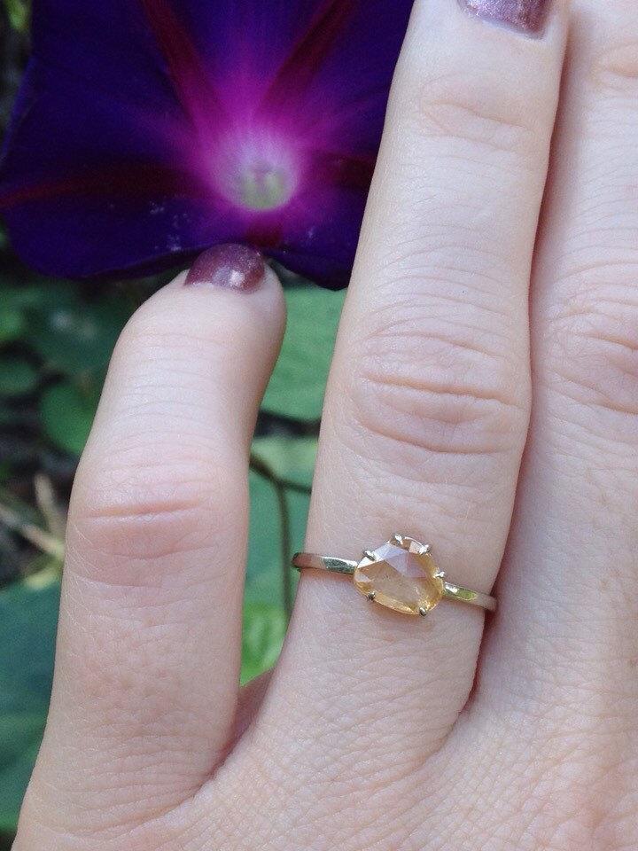 Hochzeit - Rose Cut Yellow Sapphire Alternative Engagement Ring Golden Sapphire 14K White Gold