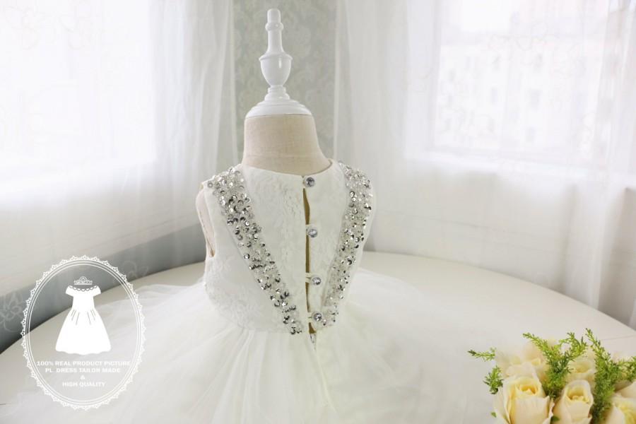 زفاف - Toddler glitz pageant dress with Bling Bling,Flower Girl Dress Ivory,Newborn Girl Dress,Baby Girl Dress for Wedding, PD008-1