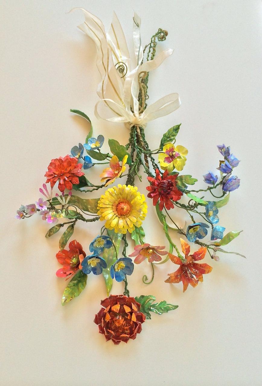 زفاف - Custom Recycled tinwork FLOWER bouquet - LG
