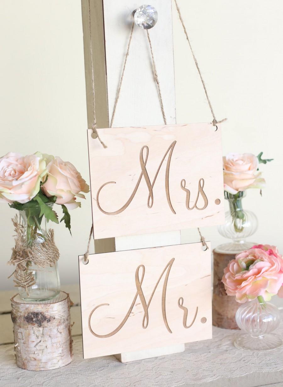 Hochzeit - Rustic Wood Mr. and Mrs. Chair Signs Calligraphy Country Barn Wedding by Morgann Hill Designs  