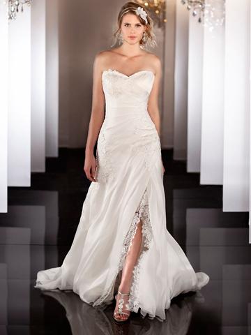 Mariage - Silk Organza A-line Lace Apliques Ruched Wedding Dress with Detachable Skirt