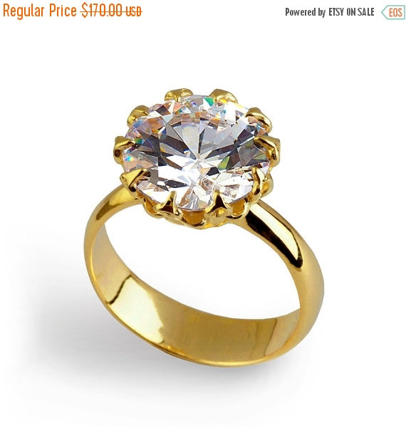 Wedding - CLEARANCE SALE 40% OFF - Crown Gold Promise Ring, Solitaire Engagement Ring, Gold Statement Ring, Cz Engagement Ring, Gold Cz Ring