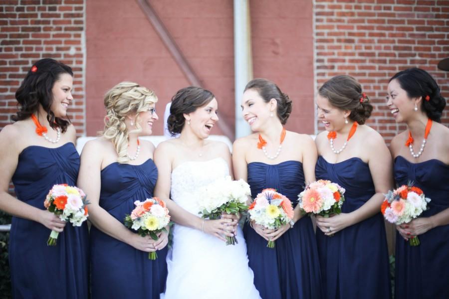 Hochzeit - Orange Bridesmaid Necklace - Silk Ribbon and Pearl Necklace - Wedding Necklace - Flower Girl Necklace