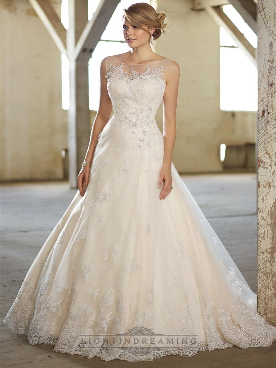 Mariage - Stunning A-line Illusion Neckline & Back Lace Wedding Dresses - LightIndreaming.com