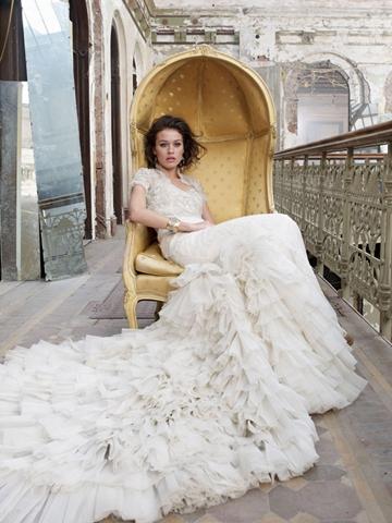 Wedding - Baroque Inspired Vintage Wedding Dress with Lace Bodice and Beaded Embroidered Bolero Jacket