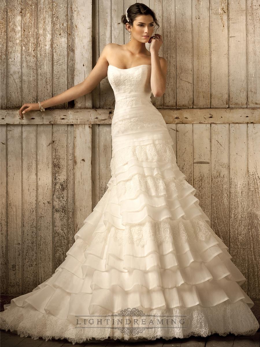 زفاف - Strapless A-line Scoop Neckline Tiered Ruffled Vintage Wedding Dresses - LightIndreaming.com