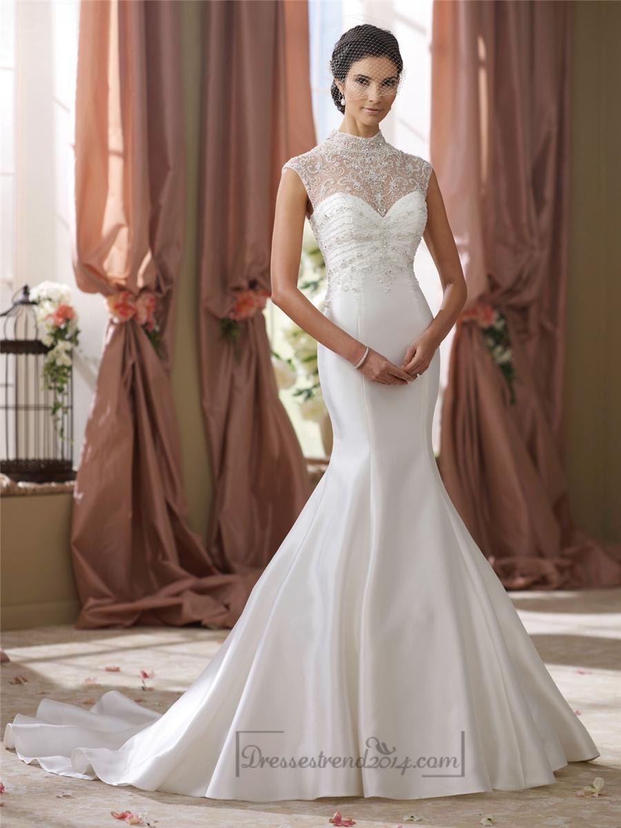 Mariage - High Beaded Illusion Neckline Mermaid Wedding Dress - Modbridal.com
