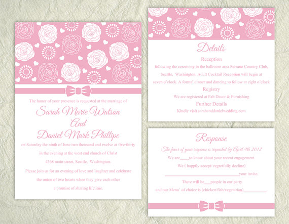 Mariage - DIY Wedding Invitation Template Set Editable Word File Instant Download Printable Pink Wedding Invitation Floral Rose Wedding Invitation