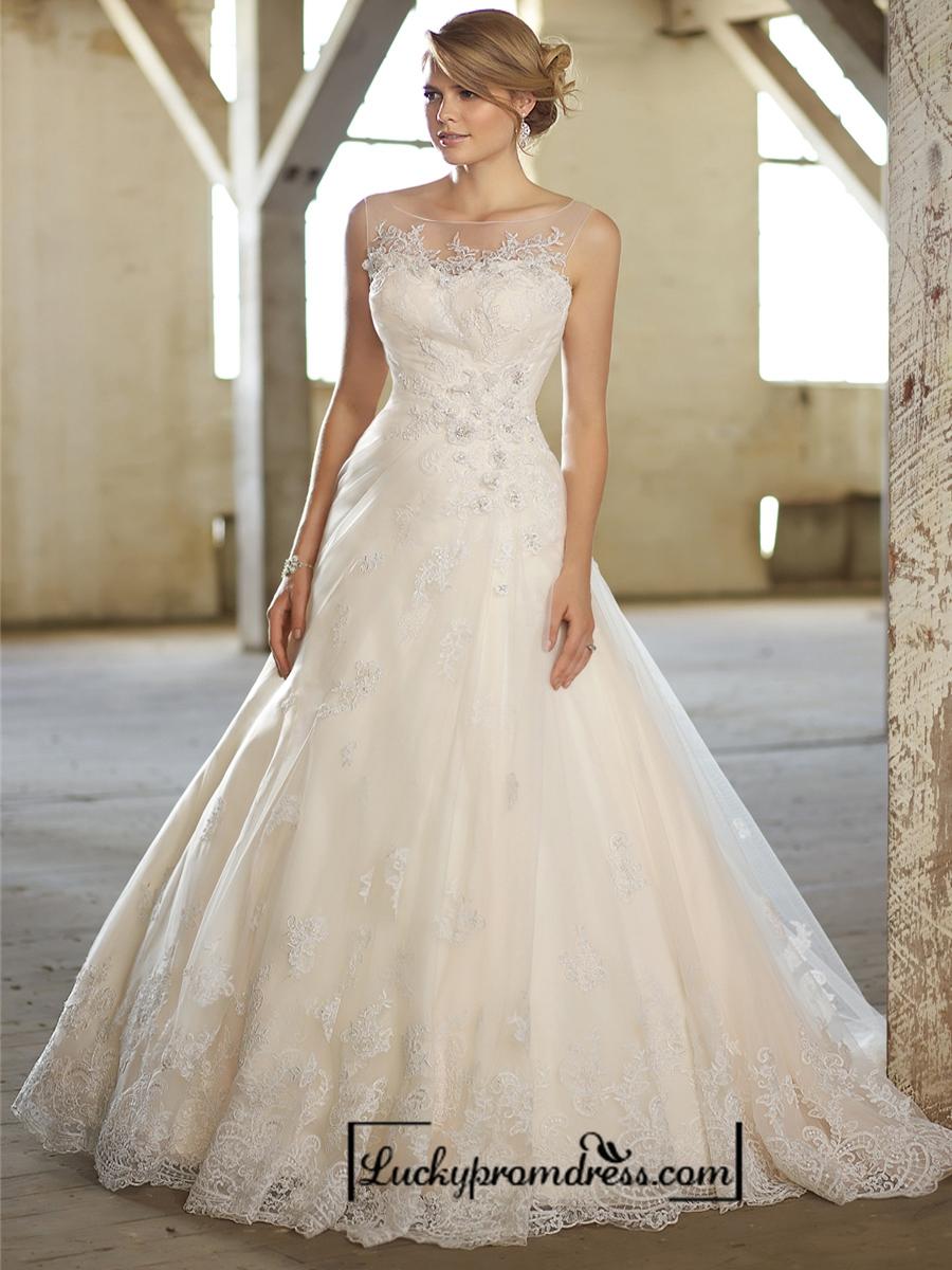 Свадьба - Stunning A-line Illusion Neckline & Back Lace Wedding Dresses