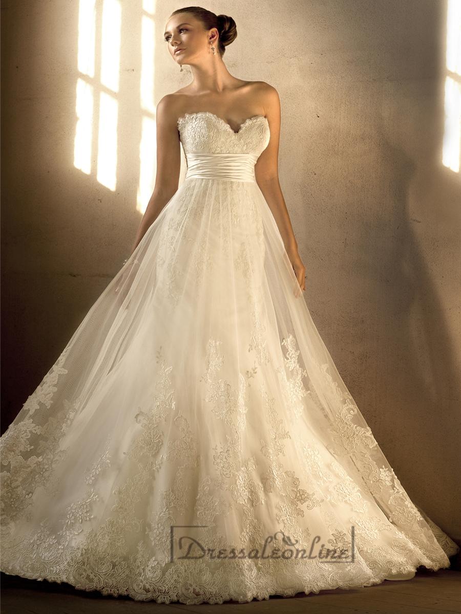 Wedding - Gorgeous Sweetheart A-line Lace Over Empire Wedding Dresses - Dressaleonline.com