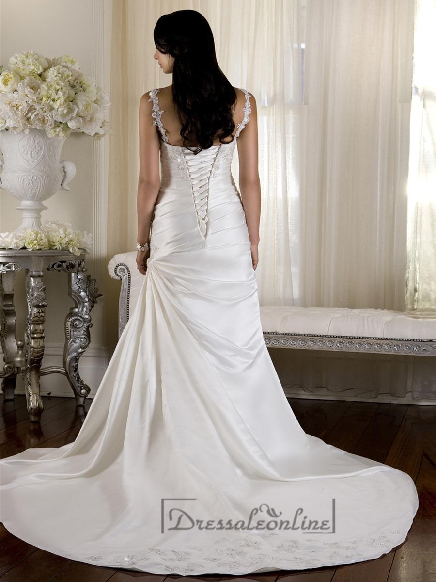Mariage - Beaded Spaghetti Staps Ruched Bodice Square Neckline Simple Wedding Dresses - Dressaleonline.com