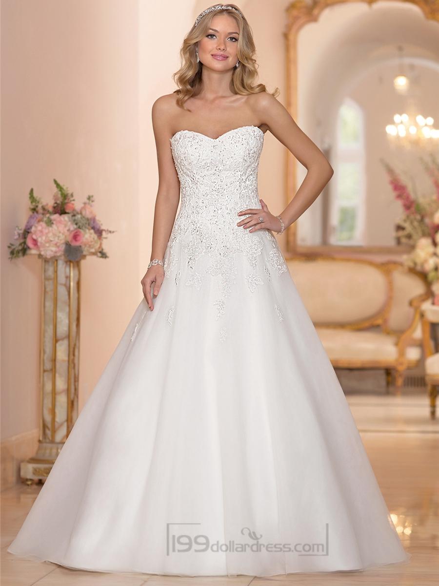 Wedding - Strapless Sweetheart Embellished Lace Bodice A-line Wedding Dresses