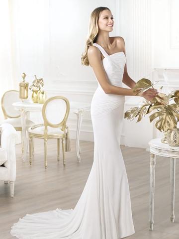 Mariage - One-shoulder Asymmetric Draped Bodice Wedding Dress with Flared Skirt