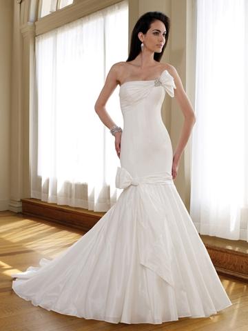 زفاف - Perfect Strapless Trumpet Wedding Dress with Dropped Ruched Sash Dramatic Bow
