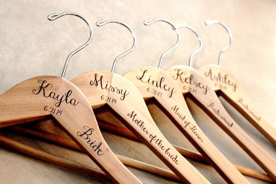 Hochzeit - Engraved Wooden Wedding Hangers with Font Options