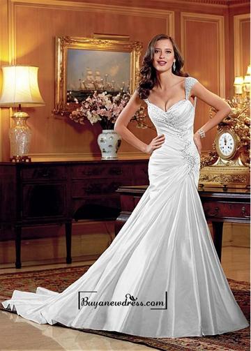 Hochzeit - Alluring Tulle & Satin Sweetheart Neckline Natural Waistline Mermaid Wedding Dress