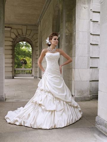 Wedding - Strapless Luxurious Satin Wedding Dress with Side Draped Pick-up Skirt