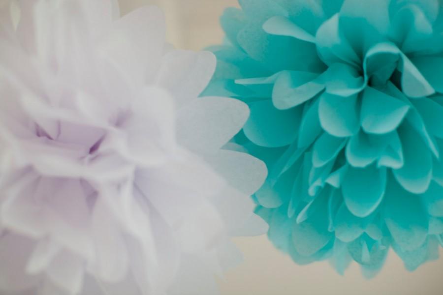 10 Tiffany Blue And White Hanging Tissue Pom Poms Set Aqua