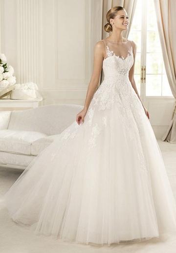 Hochzeit - Beaded Floor Length Wedding Dress with Ethereal Full Skirt and Chic Chapel Train