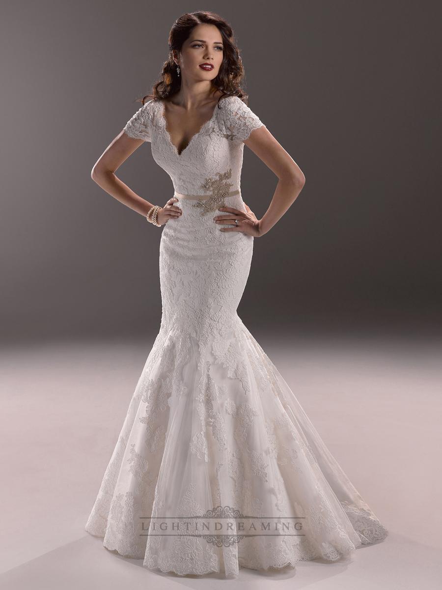Свадьба - Elegant Plunging V-neck Short Sleeves Mermaid Open Back Wedding Dresses - LightIndreaming.com