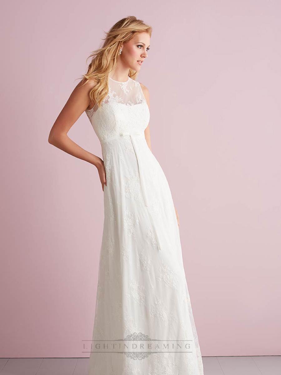 زفاف - Simple Slim A-line Sheer Illusion Neckline Wedding Dresses - LightIndreaming.com