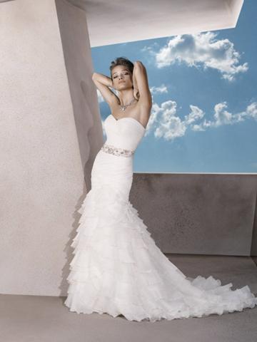 Wedding - Satin Stunning Wedding Dress with Pleated Fit Flare Silhouette and Tiered Ruffle Skirt