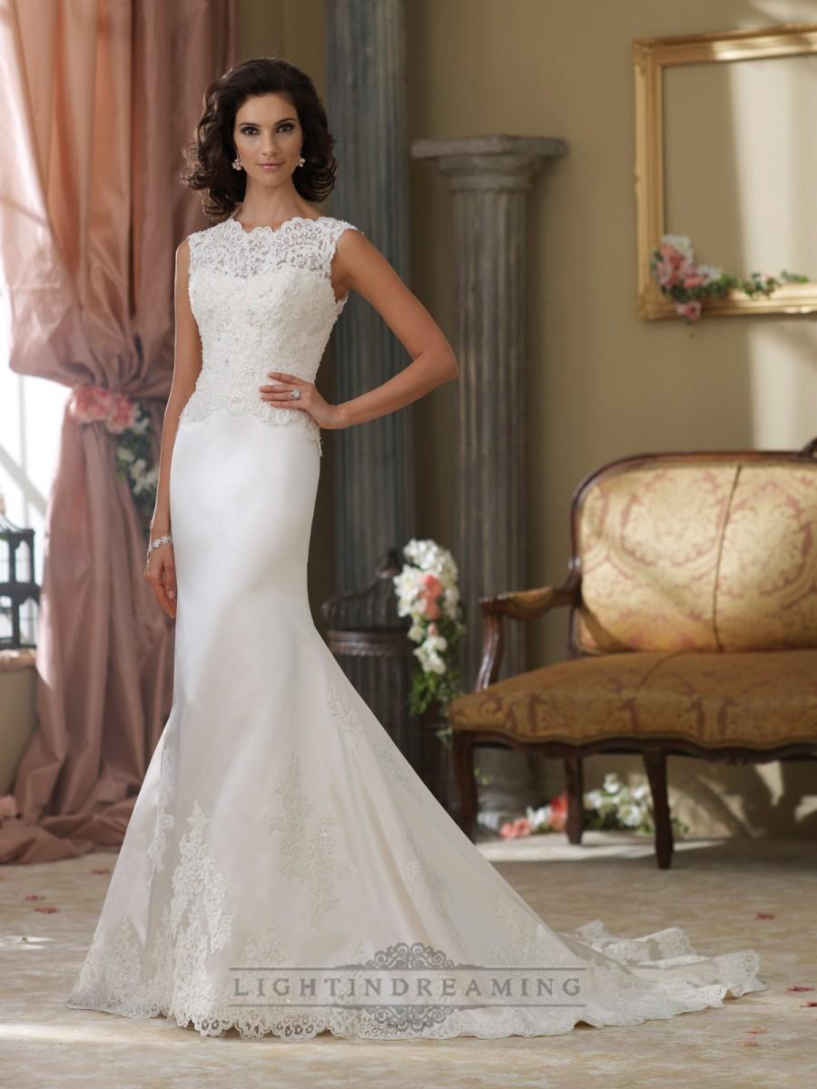 زفاف - Cap Sleeves A-line Illusion Bateau Neckline Wedding Dresses with Deep V-back - LightIndreaming.com