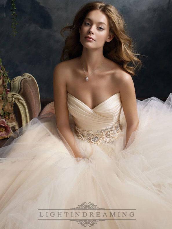زفاف - Blush Romantic Tull Sweetheart Bridal Ball Gown with Floral Jewel Band - LightIndreaming.com