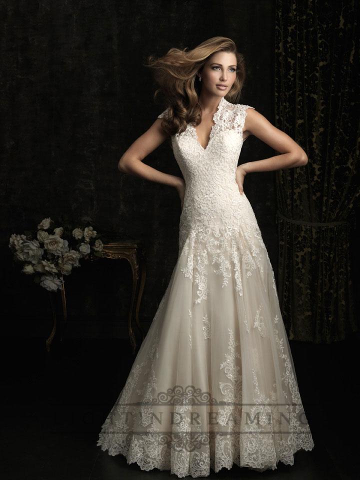 زفاف - Straps V-neck A-line Wedding Dresses with Keyhole Back - LightIndreaming.com