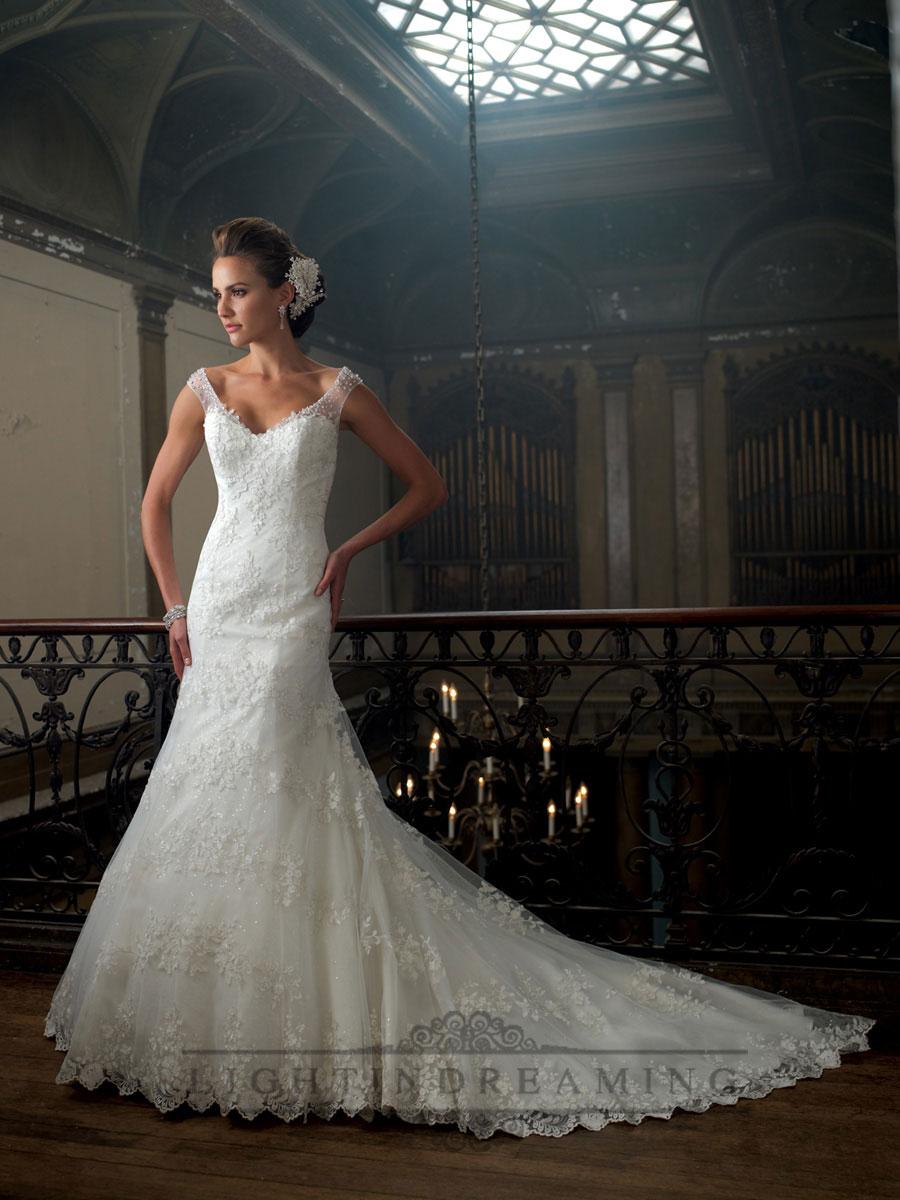 زفاف - A-line Cap Sleeves V-neck Wedding Dresses with Deep Scoop Back - LightIndreaming.com