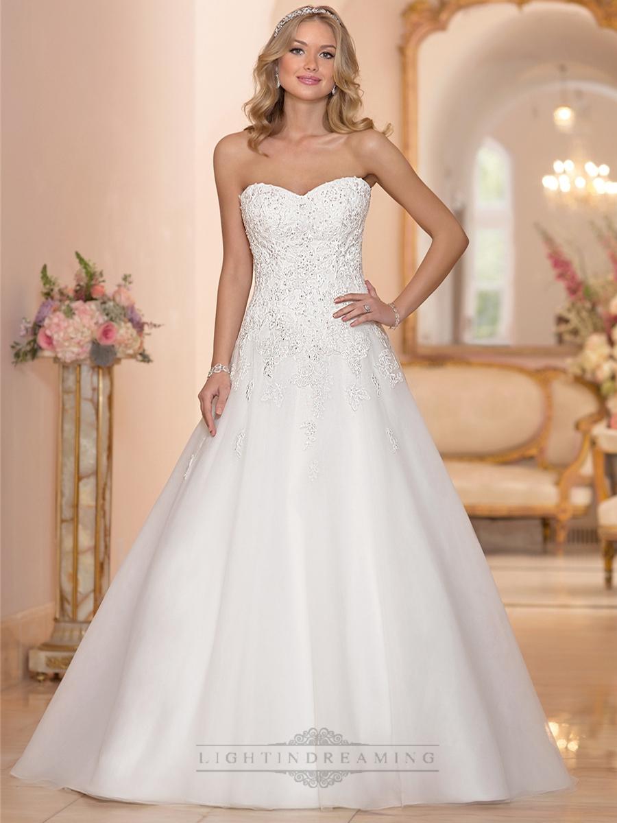 زفاف - Strapless Sweetheart Embellished Lace Bodice A-line Wedding Dresses - LightIndreaming.com