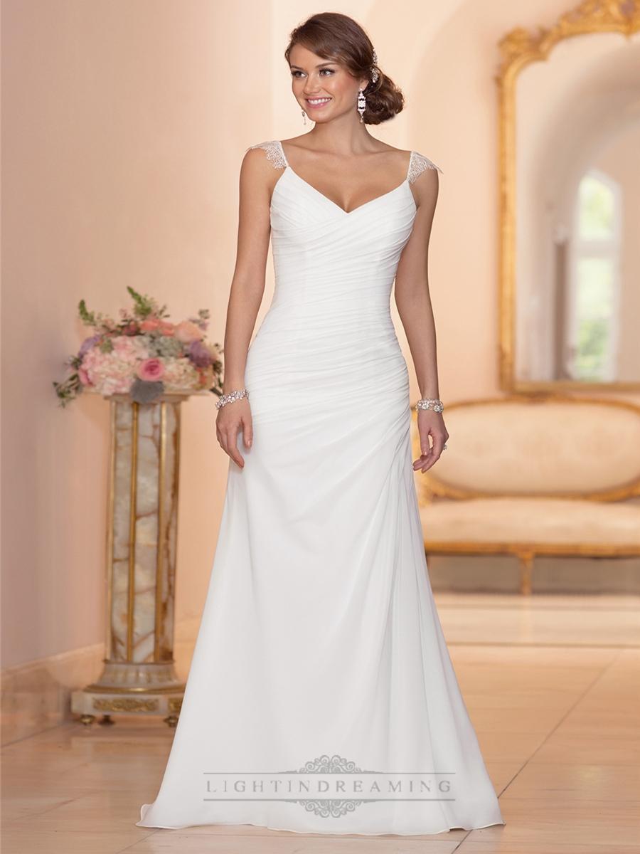 زفاف - Cap Sleeves Sheath V-neck Ruched Bodice Wedding Dresses - LightIndreaming.com