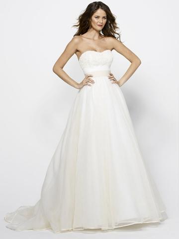 Wedding - Ivory Washed Organza Strapless Beaded Wedding Dress with Shirred Skirt and Sash