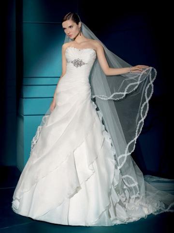 Mariage - Satin A-line Stunning Wedding Dress with Jewel Bodice and Tiered Draped Skirt