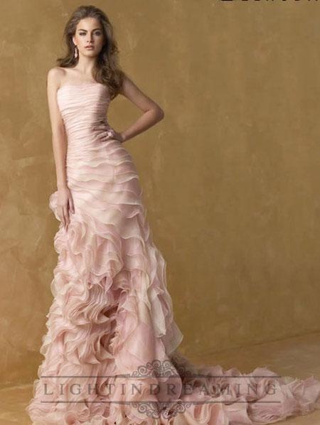 زفاف - Romantic Pink Strapless A-line Ruffles Wedding Dresses - LightIndreaming.com