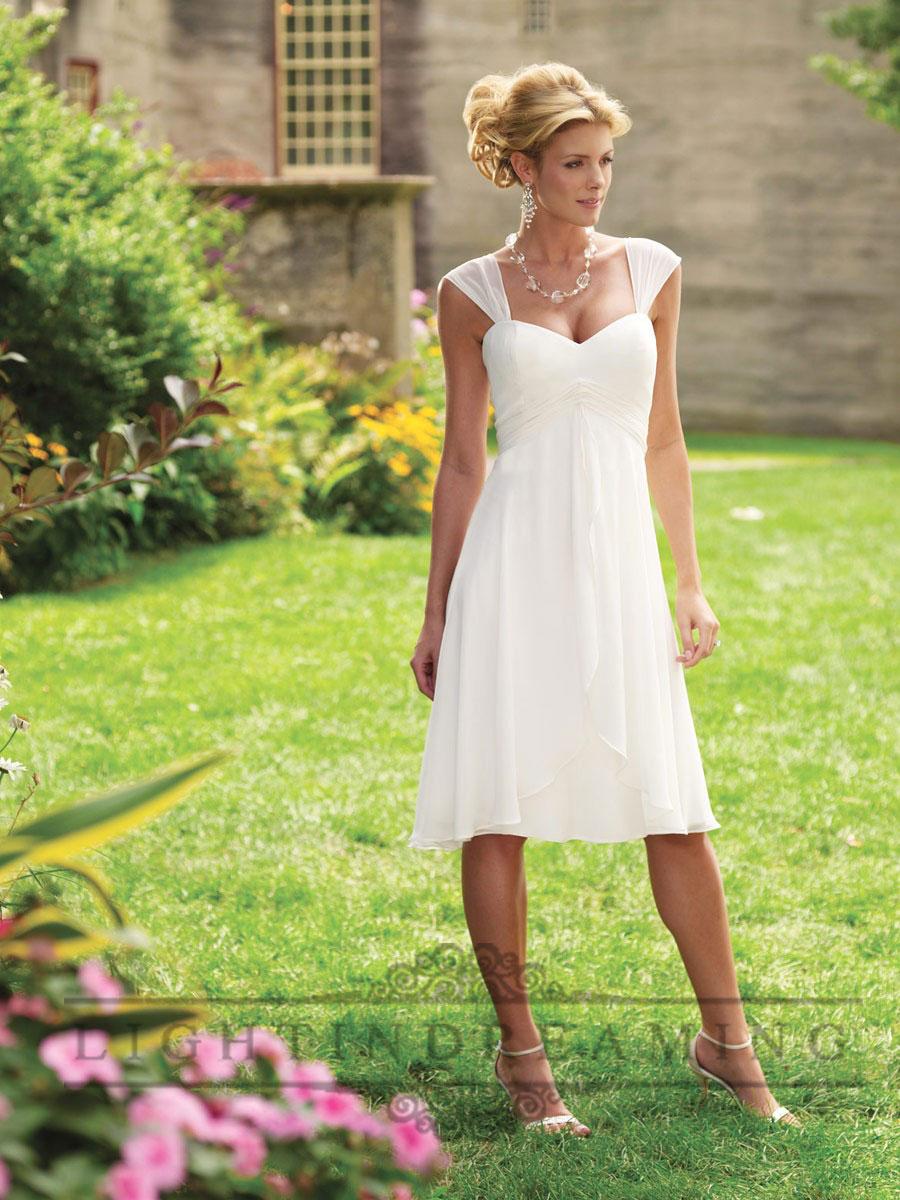 زفاف - Tea length Tapered Straps A-line Wedding Dresses with Draped Multi-layered Skirt - LightIndreaming.com