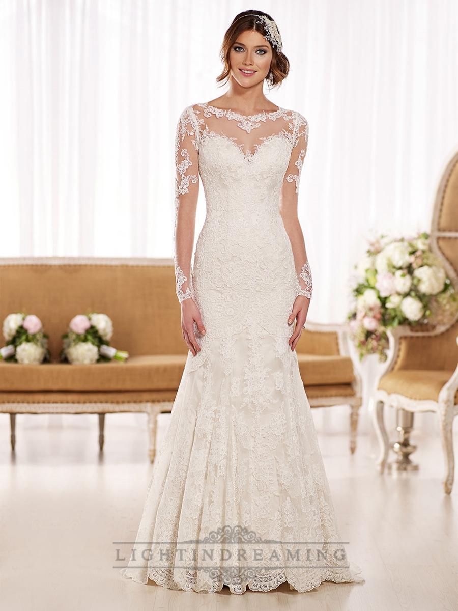 illusion fit and flare wedding dress