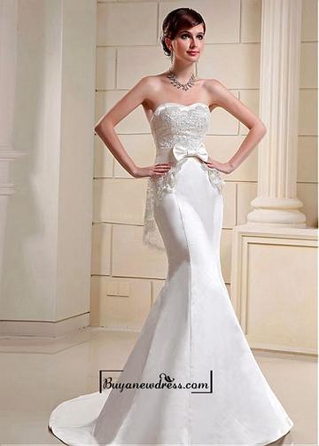 Hochzeit - Alluring Satin&Lace Mermaid Sweetheart Neckline Natural Waistline Wedding Dress